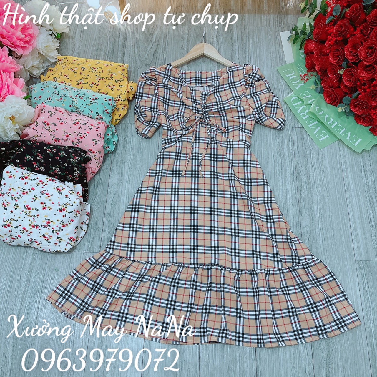 Đầm hoa nhí dây rút ngực (hình thật +video)