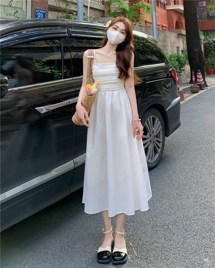 ĐẦM Phong cách HEPBURN XẾP LI 2 DÂY NƠ