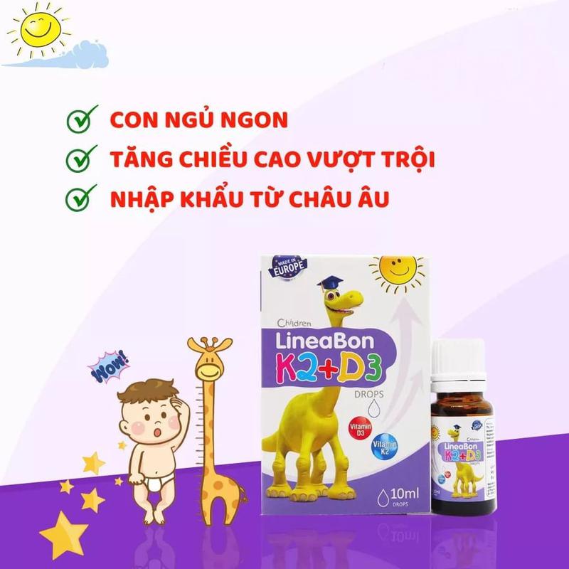 (Chính Hãng) Vitamin D3 K2 Giúp Tăng Chiều Cao Cho Bé Lineabon K2+D3