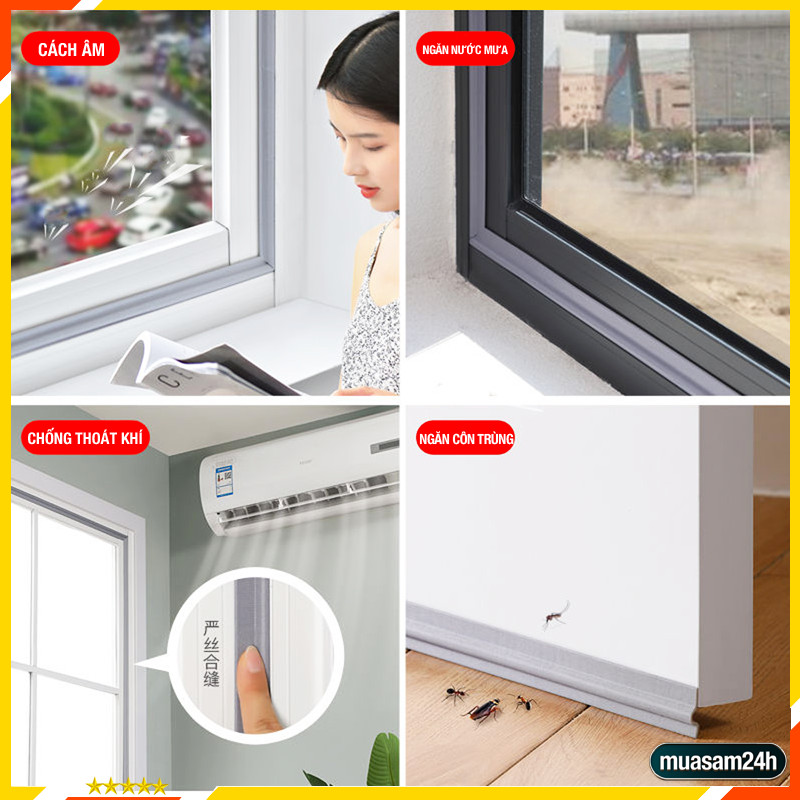 Ron chắn khe cửa , ron chặn khe cửa đa năng, ngăn côn trùng, bụi bẩn, chống thoát nhiệt điều hòa, Nẹp xốp chặn khe cửa
