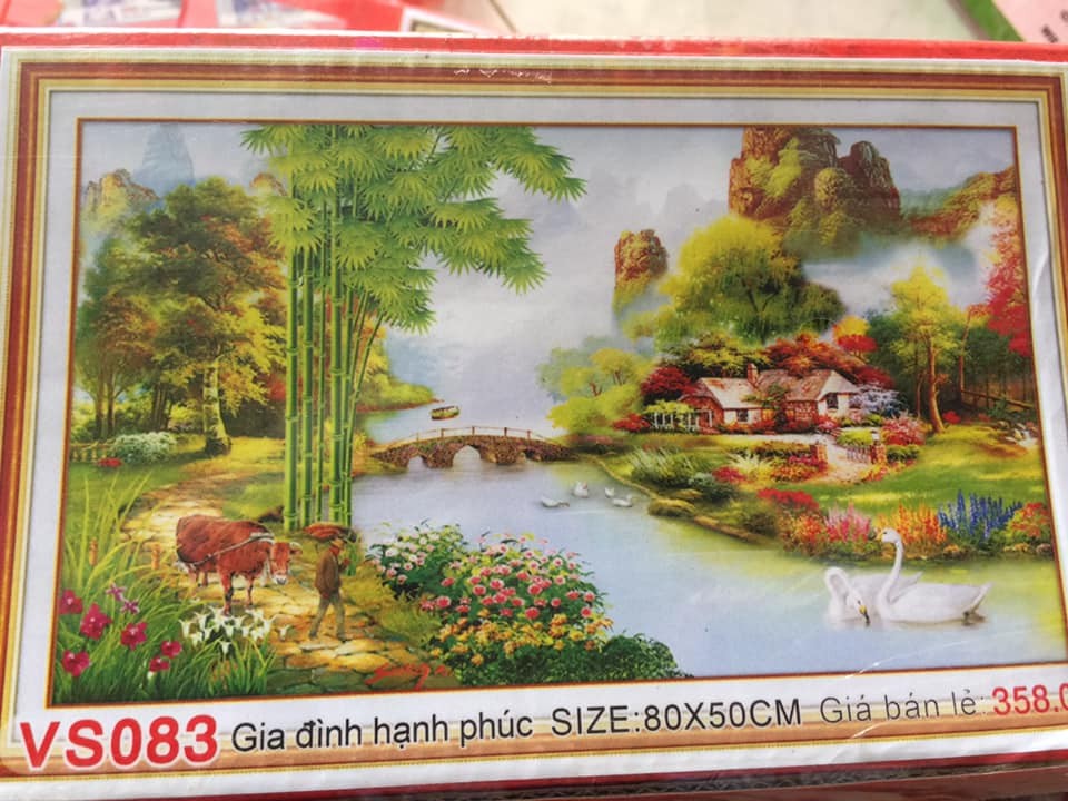 CÓ HÌNH THẬT tranh đính đá TỔ ẤM HẠNH PHÚC VS083 kích thước 80*50cm