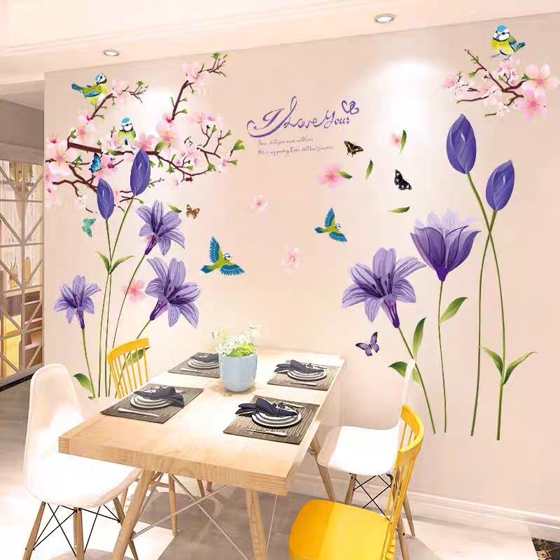 Decal dán tường hoa tulip và cành đào