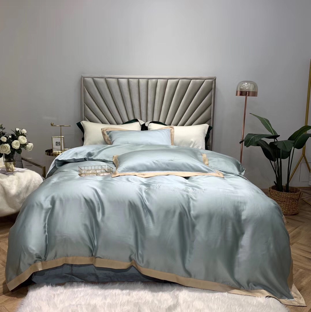 Lụa Tencel 100S- Bộ Chăn ga và vỏ gối 04 món phối viền Siêu mềm mượt - chăn ga hạ vy