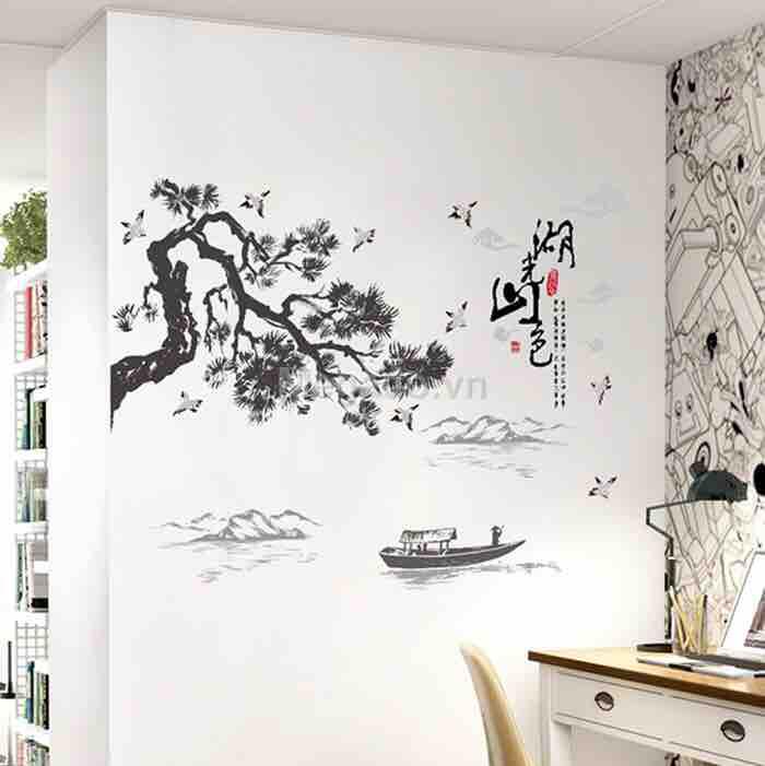 Decal tranh dán tường phong cảnh đen trắng