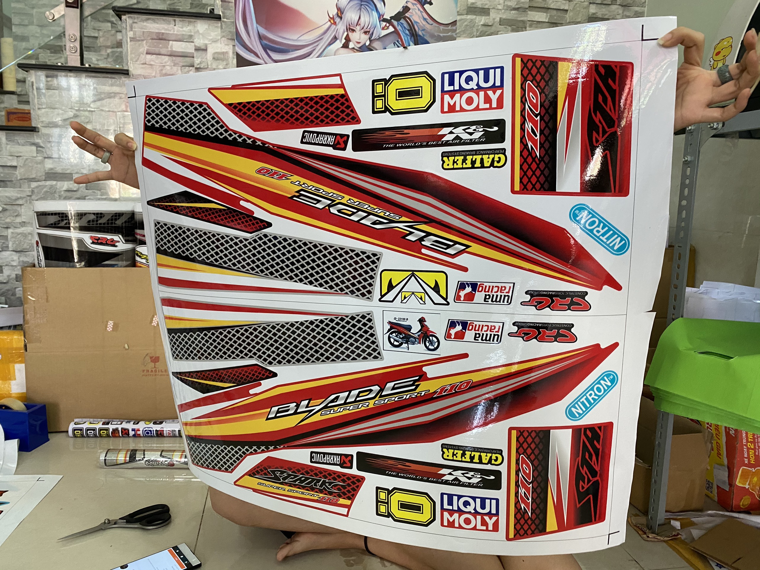 Tem rời honda wave blade 110 dán xe đỏ