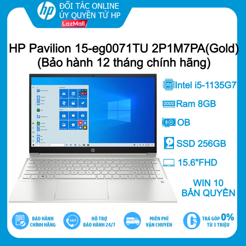 [Trả góp 0%]Laptop HP Pavilion 15-eg0071TU 2P1M7PA (Gold) i5-1135G7| 8GB| 256GB| OB| 15.6FHD| Win10+Office-Hàng chính hãng new 100%