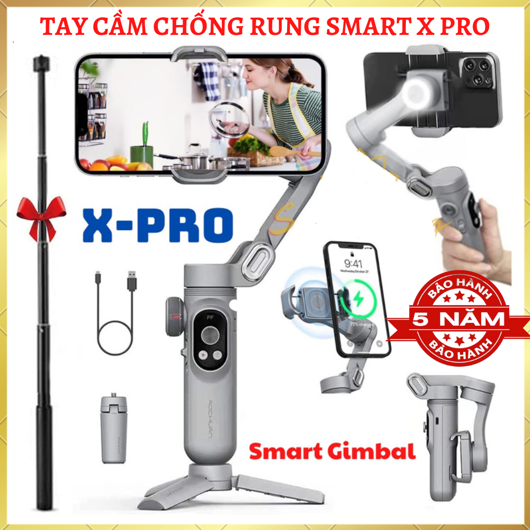 Gimbal cho điện thoại Smart X Pro, Tay cầm gimbal chống rung hỗ trợ quay phim chụp ảnh chuyên nghiệp Lỗi 1 đổi 1