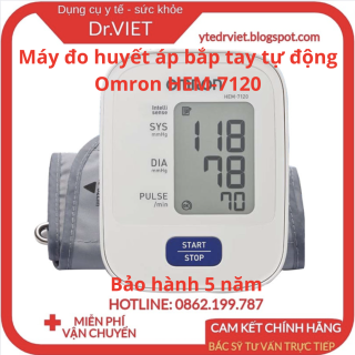 Máy đo huyết áp bắp tay tự động Omron HEM-7120 áp dụng công nghệ tiến tiến đo huyết áp và nhịp tim, cho kết quả đo nhanh chóng và chính xác, thiết kế nhẹ và gọn dễ mang theo, có đèn báo lỗi cử động người,bảo hành 5 năm-Drviet thumbnail