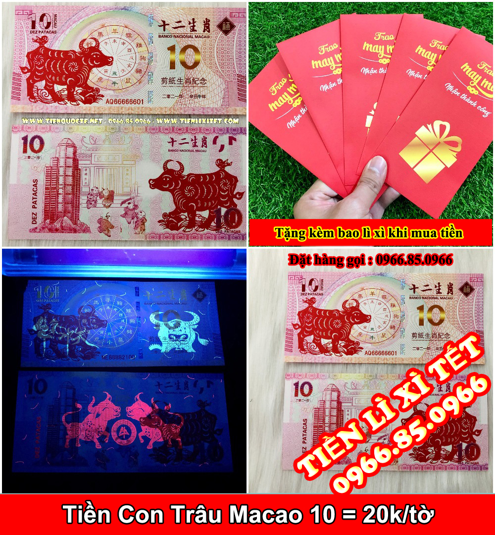 Tiền lì xì Tiền Con trâu Macao 10 Patacas may mắn 2021
