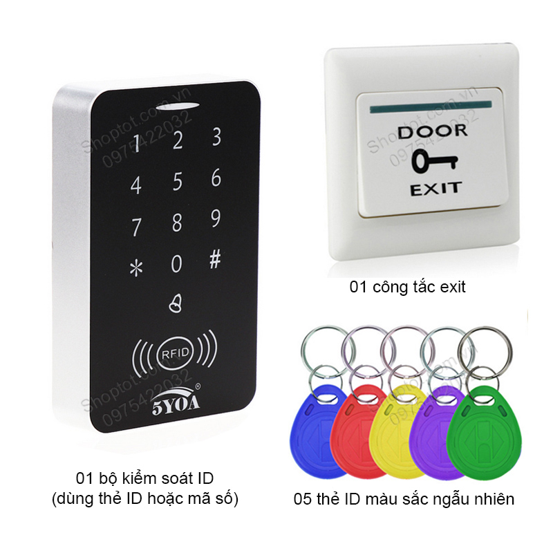 Bảng giá Bộ kiểm soát mở khóa cửa điện từ bằng thẻ ID-mã số, kèm 5 thẻ ID và công tắc exit
