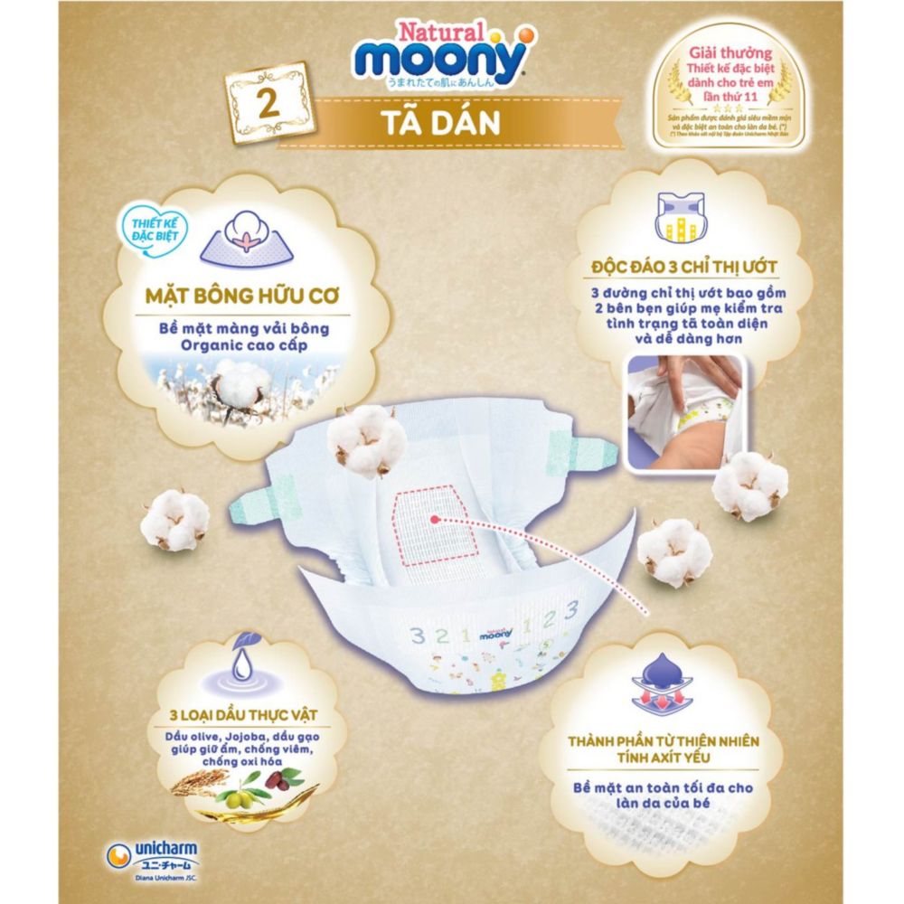 Tã Bỉm dán Moony Natural siêu cao cấp NB63/S58/M46