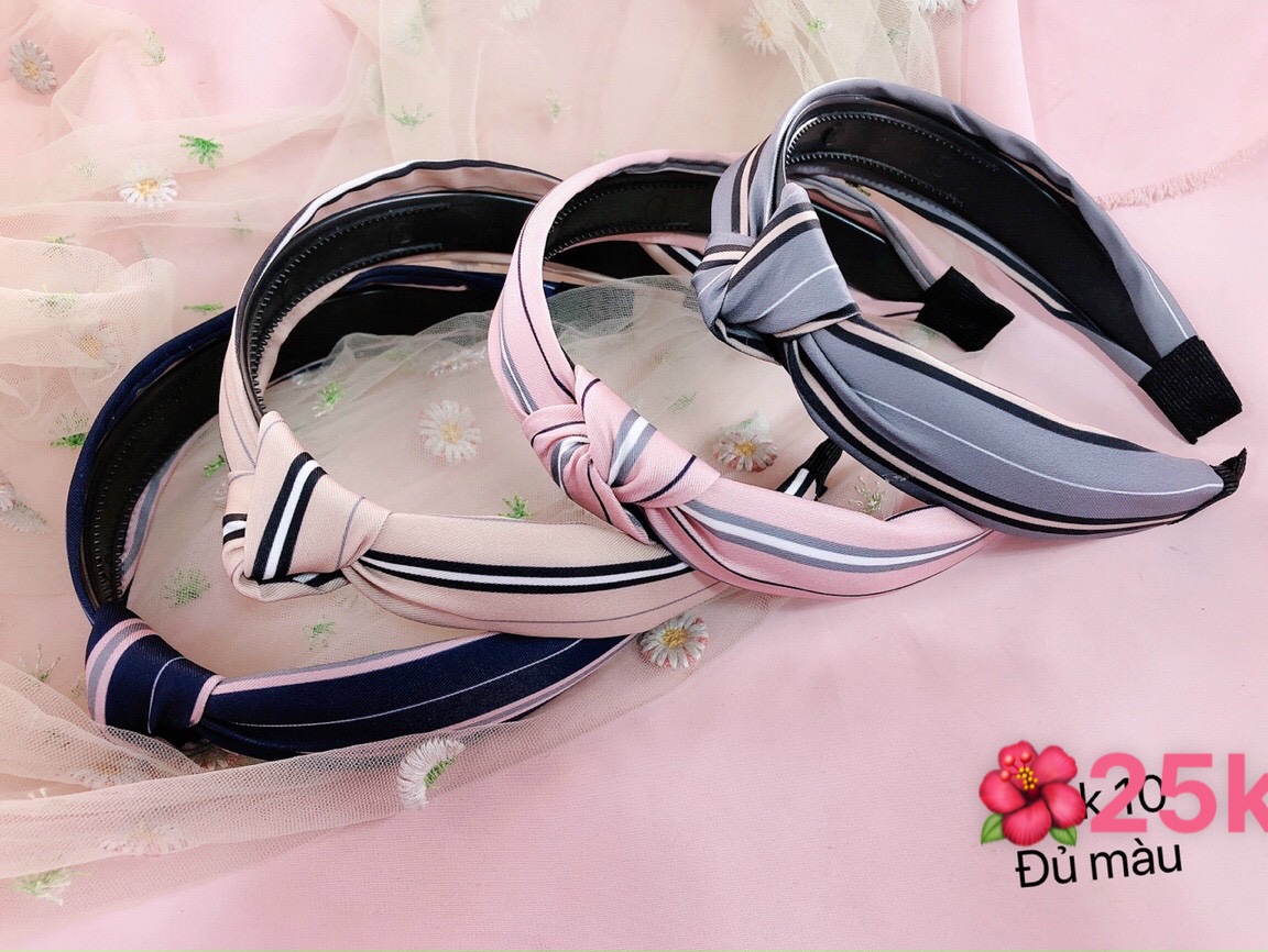 [HCM]Băng Đô Bờm Cài Tóc Giả Turban Họa Tiết Sọc Kẻ Khung Cứng Chuẩn Form