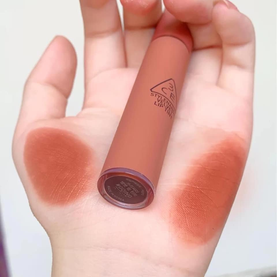 Son 3CE velvet lip tint màu cam hồng đất going right