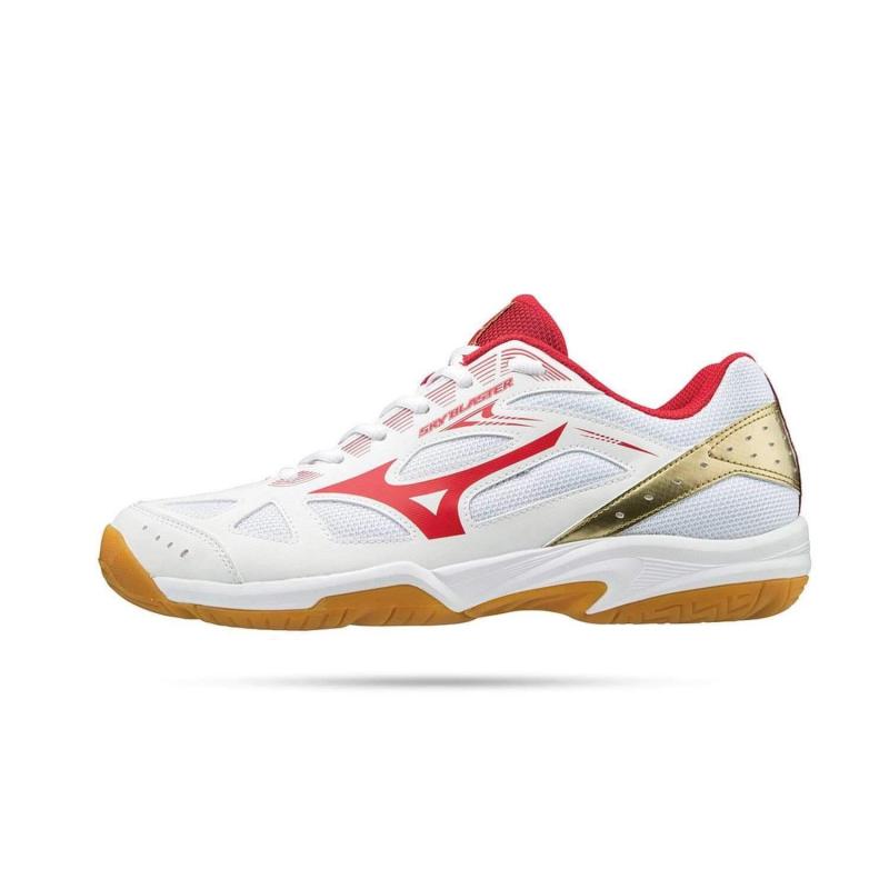 Giày cầu lông chuyên dụng Mizuno Sky Blaster chống trơn trượt dành cho nam màu trắng phối đỏ