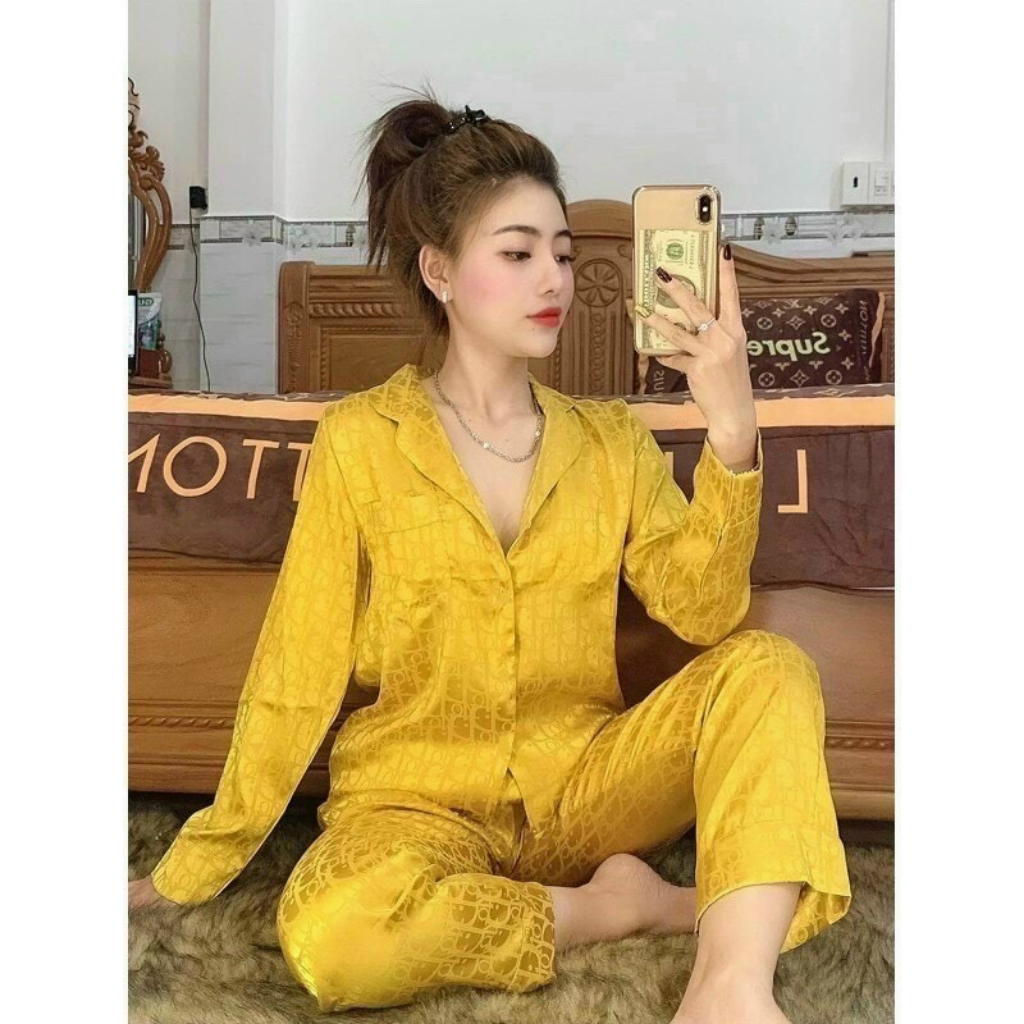 Bộ lụa gấm họa tiết dio dài tay cao cấp