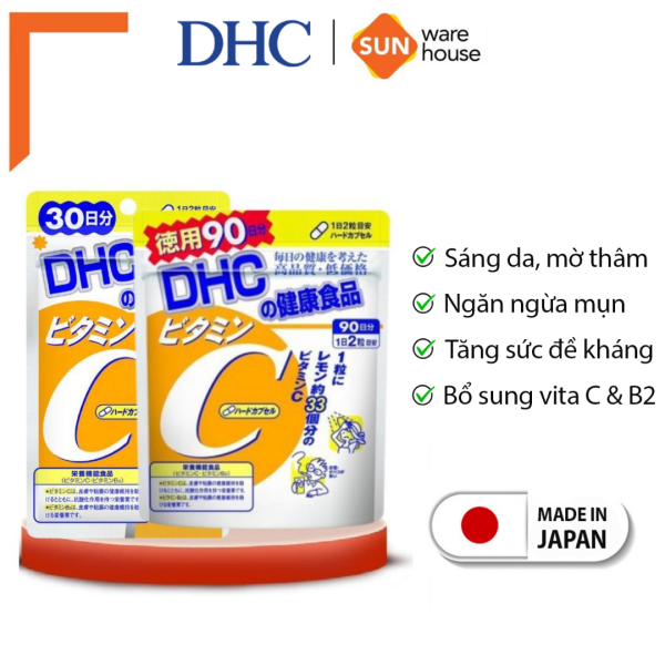 Viên uống DHC Vitamin C Nhật Bản thực phẩm chức năng giúp tăng cường đề kháng, sáng da & tăng sản sinh collagen gói 30 ngày, 90 ngày Sunware House nhập khẩu