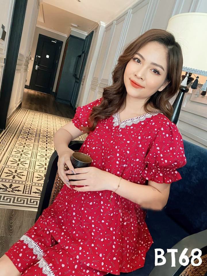 Bộ Bầu Mặc Ở Nhà Hoa Nhí Freesize dưới 70kg