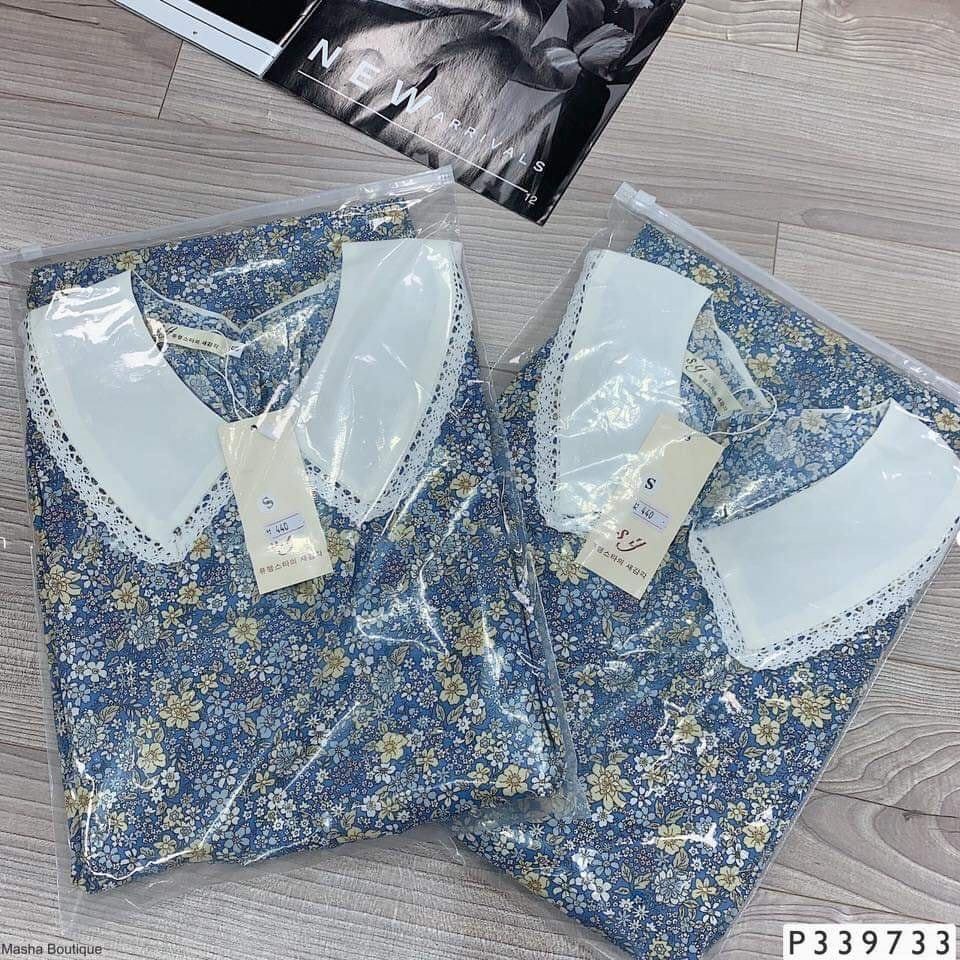 Đầm bầu hoa nhí dáng xòe cổ sen