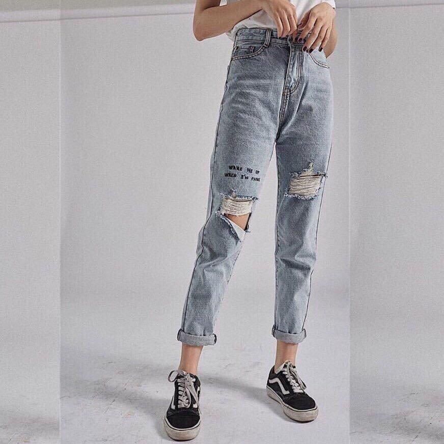 Quần Jean Cho Bé Quần Bò Nữ Thể Thao Quần Jeans Nữ Chất Liệu Đẹp Quần Baggy Nữ IN CHU NGANG RG PHƯƠNG VI FASHION