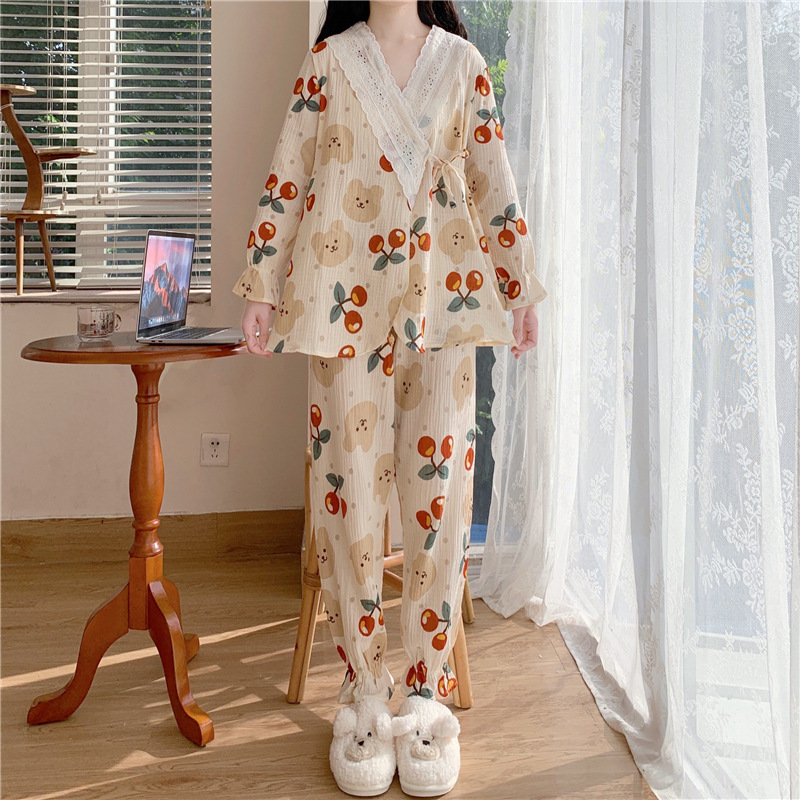 Set bộ gấu phối ren kiểu dáng kimono quảng châu