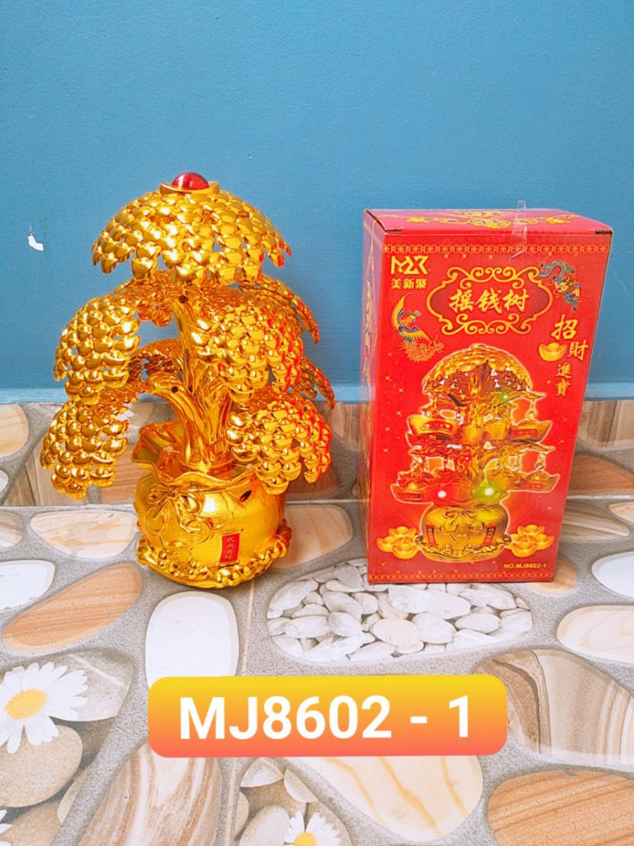 Cây tiền vàng MJ8602-1 xoay 29x21cm - Cây tiền vàng chưng tết - Cây kim tiền vàng đón tài lộc, giàu sang phú quý, may mắn vào nhà