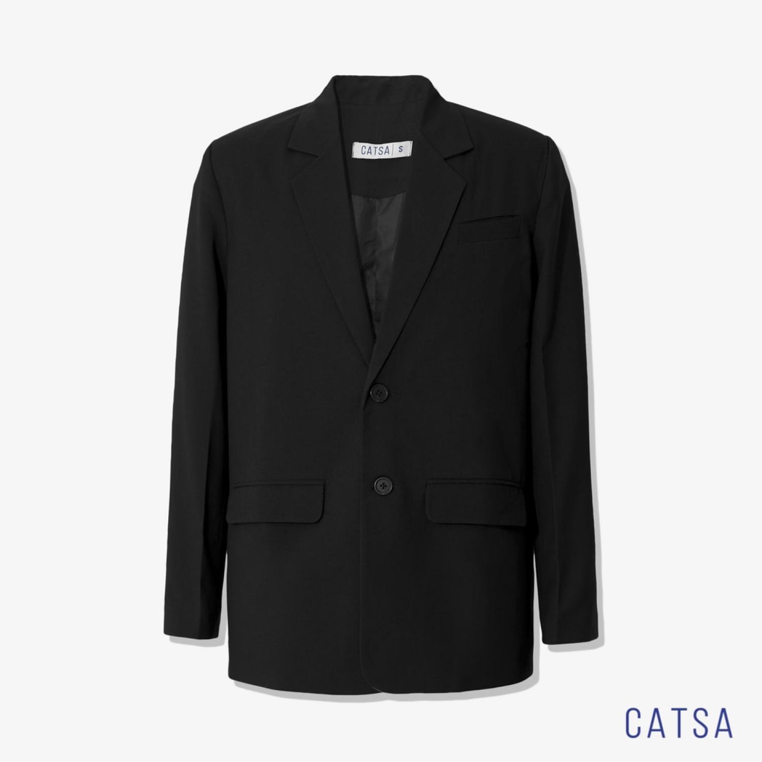 Áo khoác blazer Nam Form Rộng CATSA dài tay vest dáng unisex màu đen phong cách Hàn Quốc ABZ002