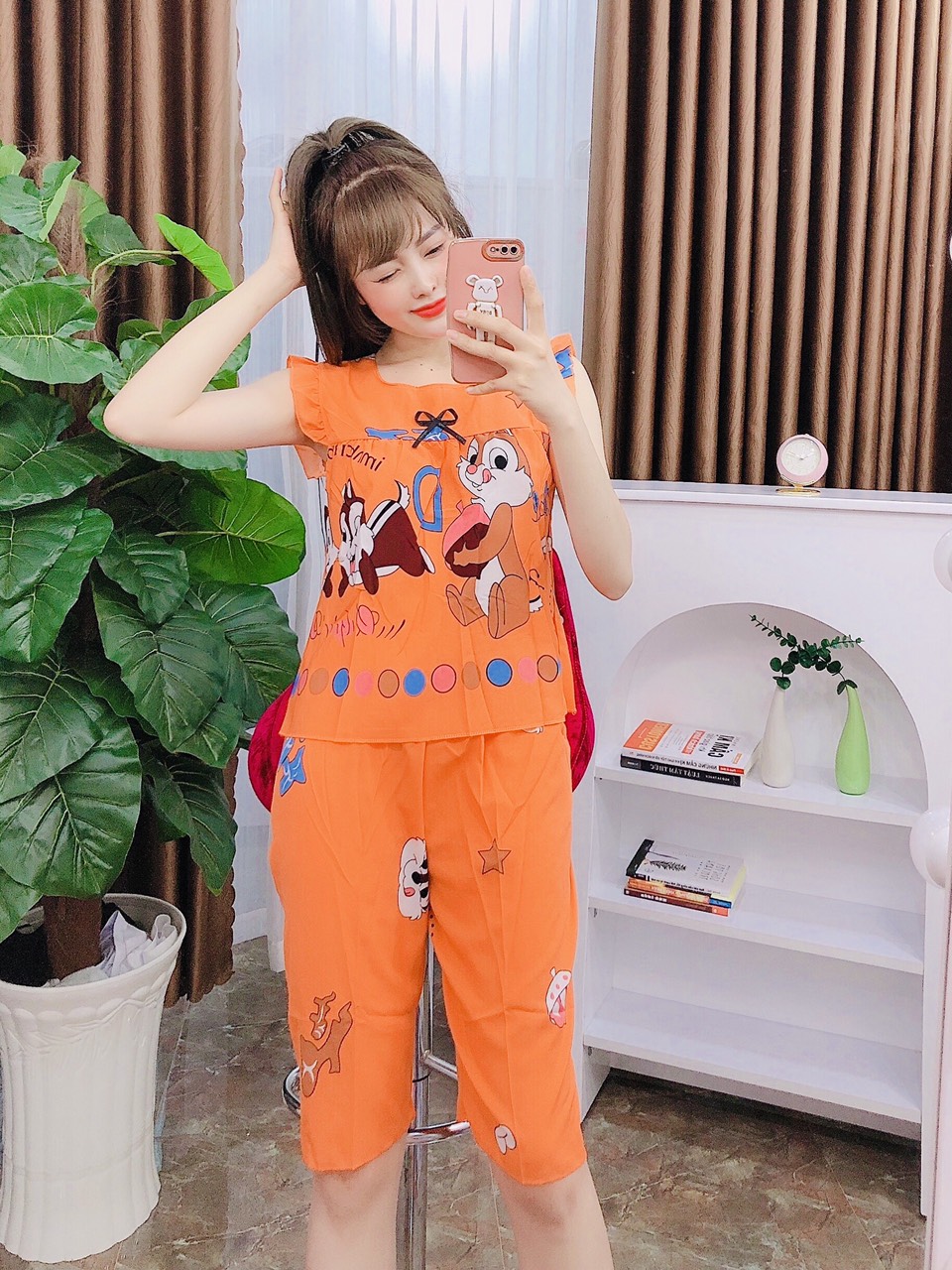 Set bộ lửng mặc nhà vải lụa hàn cực đẹp freesize dưới 53kg