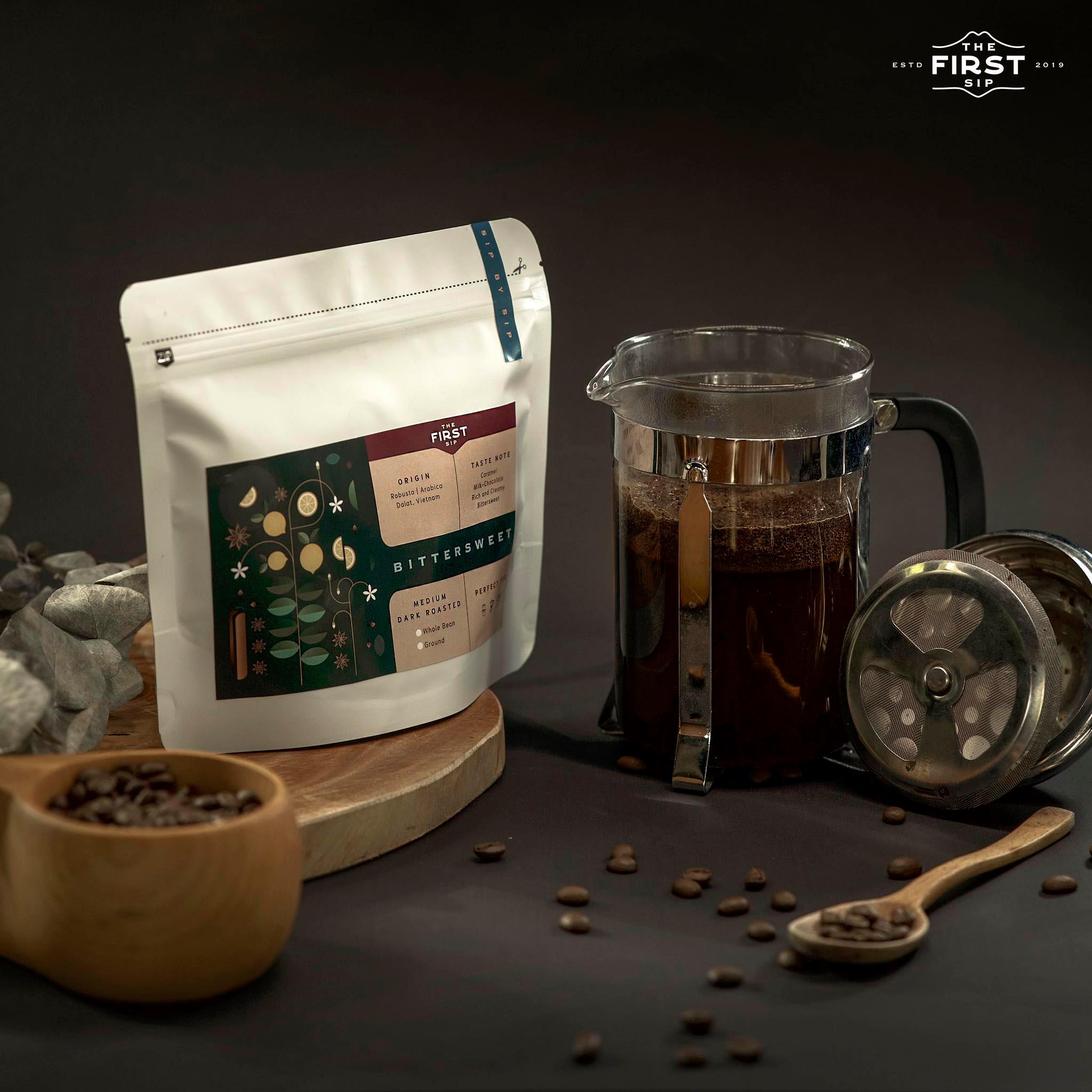 Cà phê Phin/Espresso _ Bittersweet 250gr THE FIRST SIP VIETNAM (Dạng hạt hoặc bột)