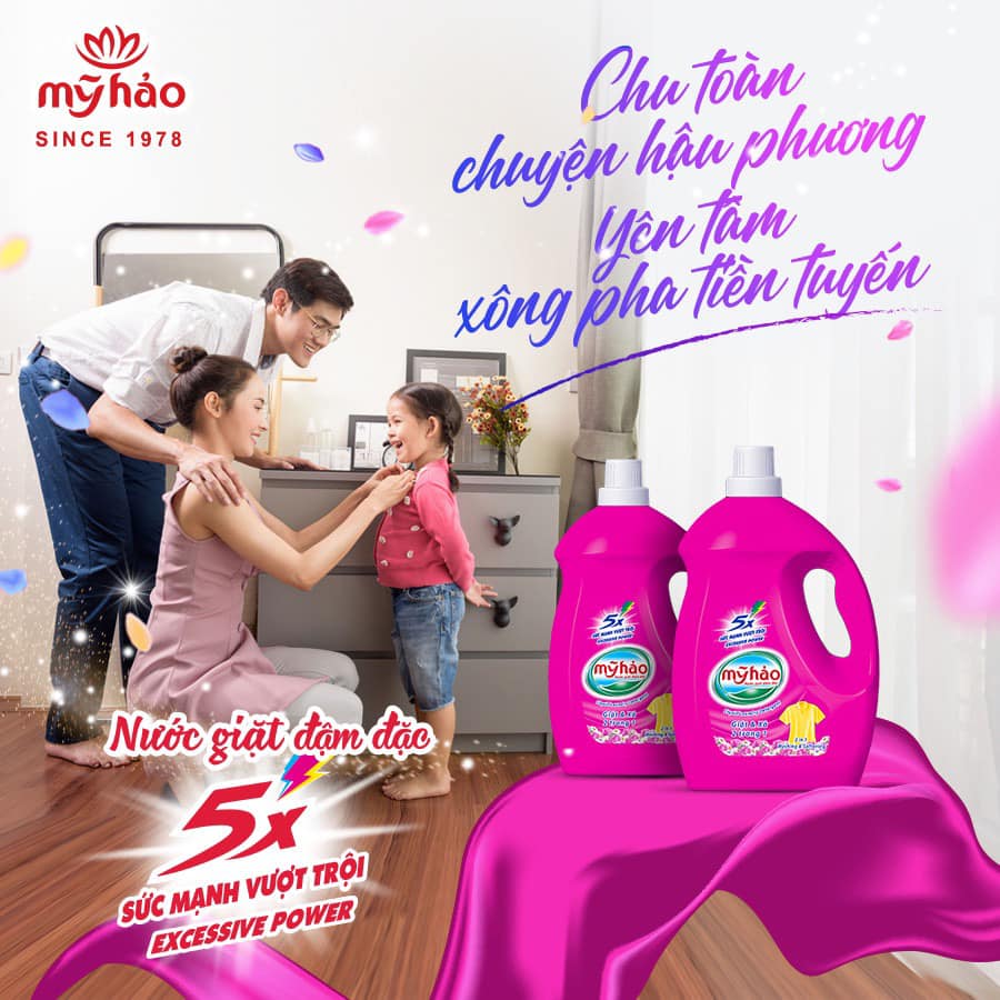 Nước Giặt Hương Nước Hoa Mỹ Hảo | 5X Đậm Đặc Sạch Nhanh, Lưu Hương Cao Cấp | Bình 3.4KG