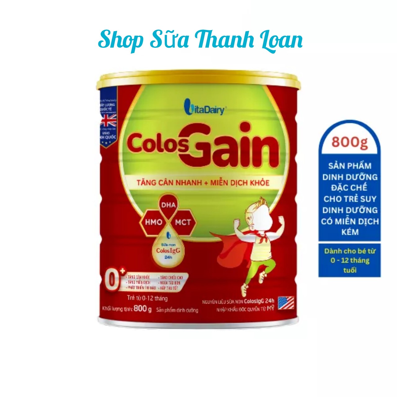 Sữa bột tăng cân nhanh colos gain 0+ 800g.