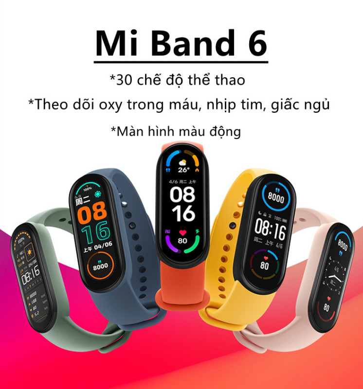[ Sẵn hàng ] Vòng đeo tay thông minh Xiaomi Mi band 6 - Vòng tay theo dõi sức khoẻ, tập luyện thể thao - Màu đen