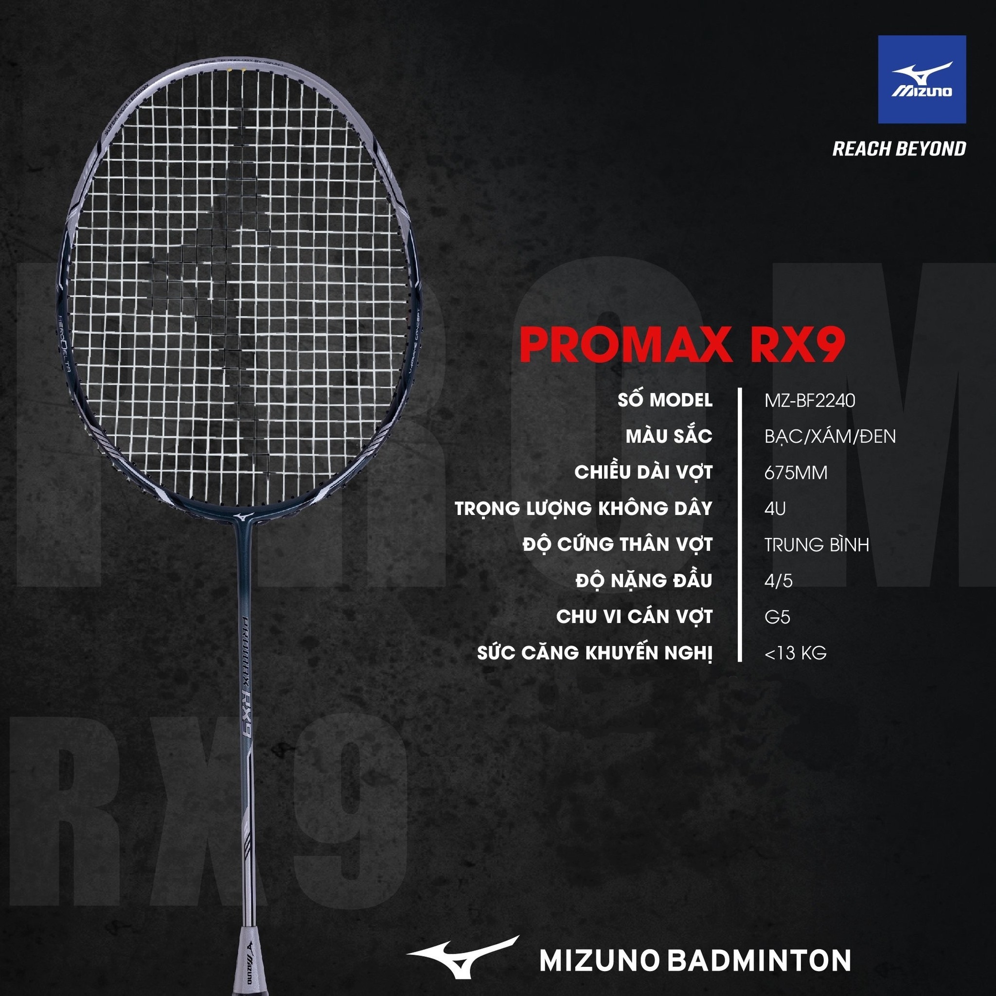 Vợt cầu lông Mizuno Promax RX9 (chính hãng)  35 Lbs