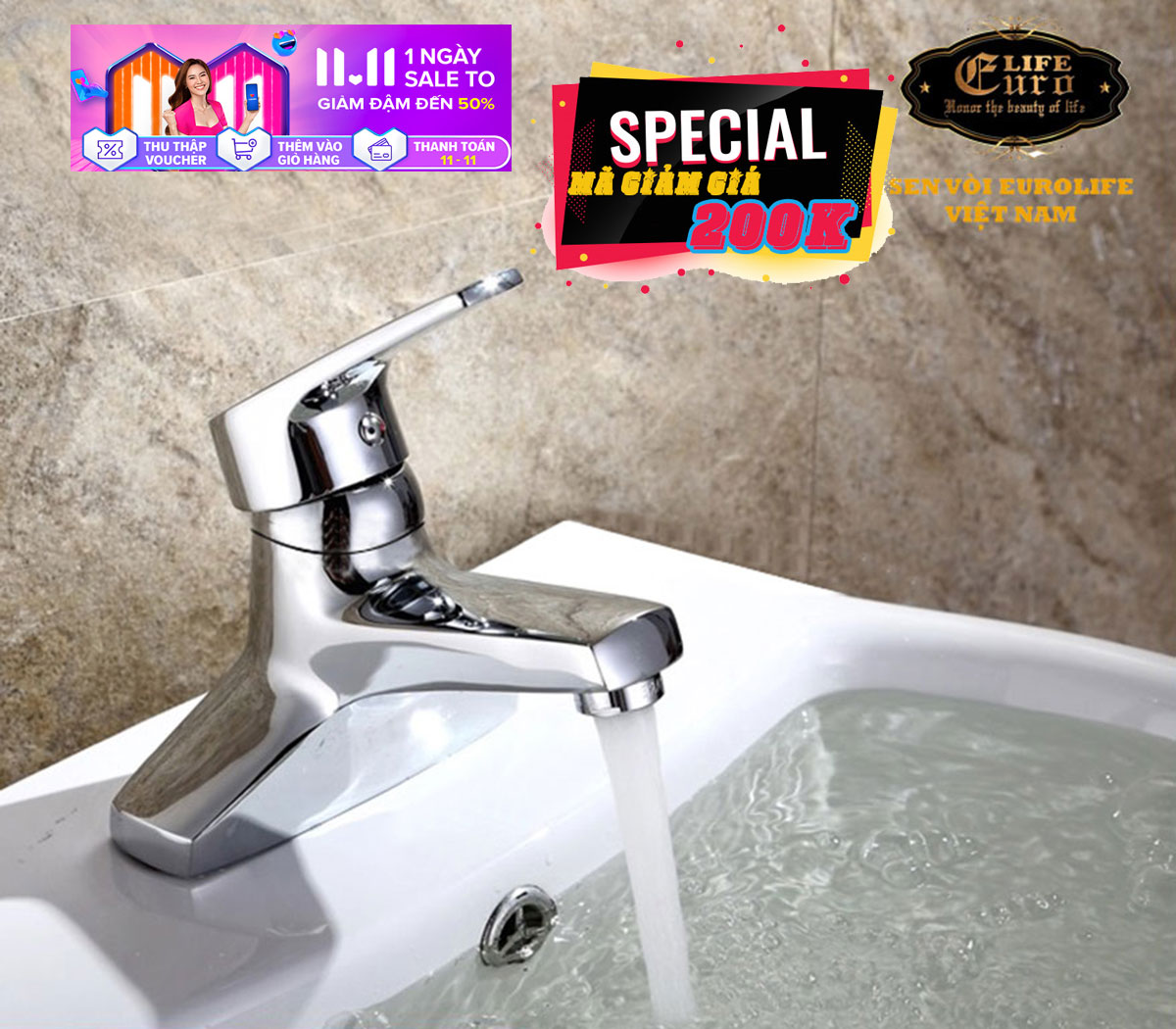 Vòi Lavabo 2 chân Đồng mạ Chrome Eurolife EL-IRIS 03 ( Trắng bạc)
