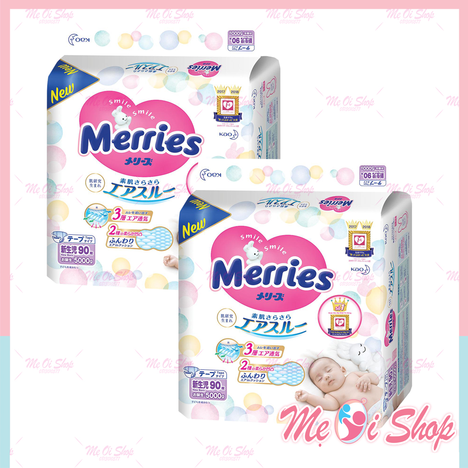 Combo 2 Tã/bỉm dán Merries size NB - 90 miếng (Cho bé dưới 5kg)