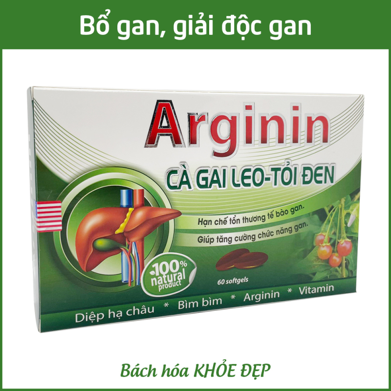 Viên uống bổ gan Arginin 600 giải độc gan, hạ men gan - Hộp 60 viên thành phần cà gai leo, diệp hạ châu