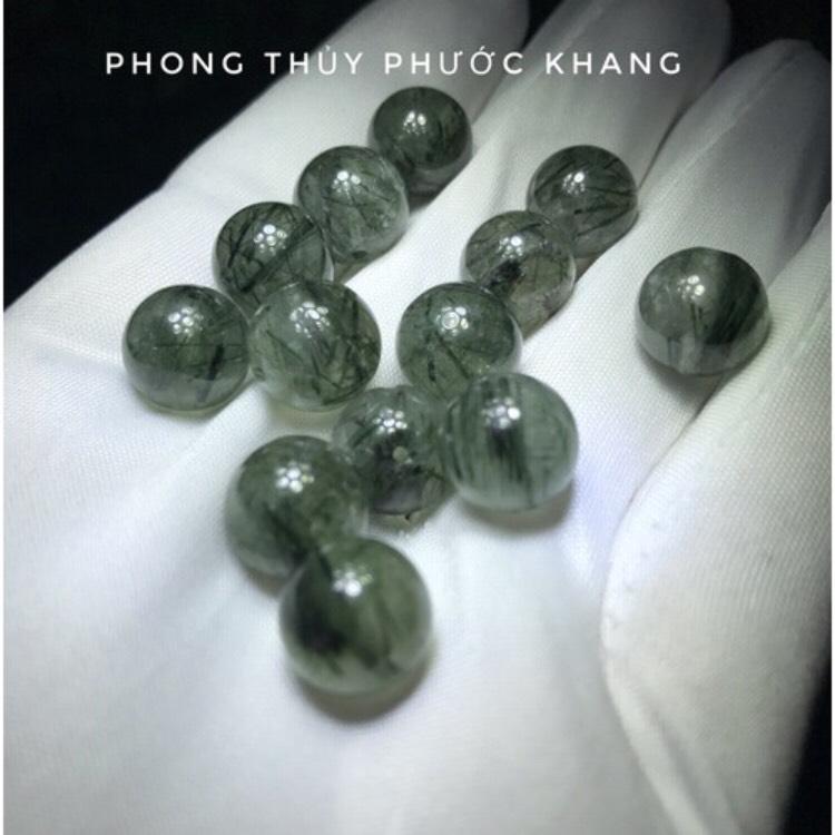1 hạt đá lẻ tự nhiên thạch anh tóc xanh cỡ hạt 8-12 li