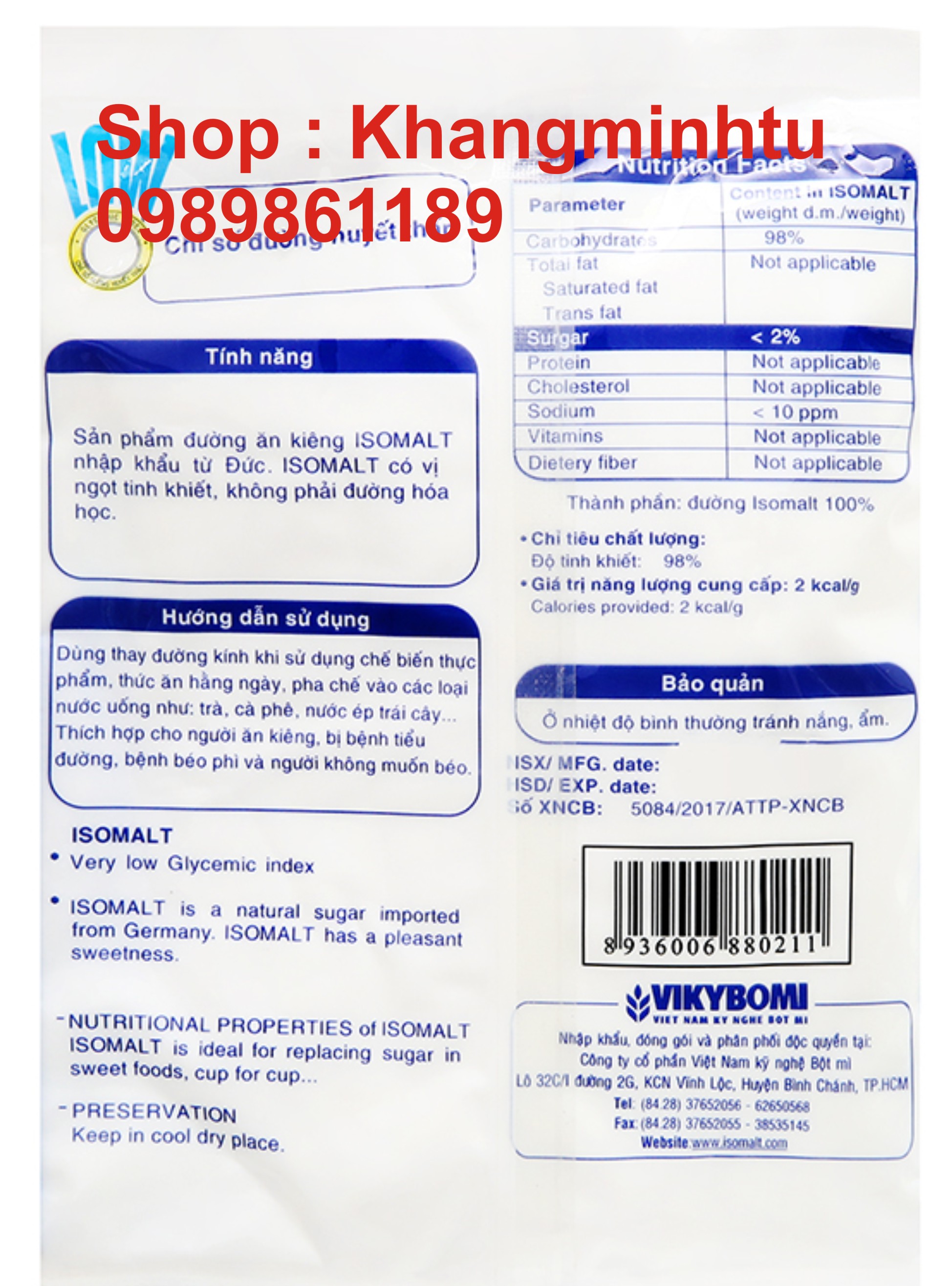 Đường ăn kiêng isomalt Vikibomi gói 300gram