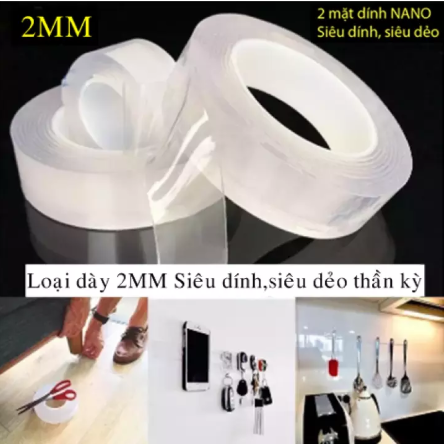 Cuộn Băng Keo 1m,Băng Keo 2 Mặt Siêu Dính Dày 2mm