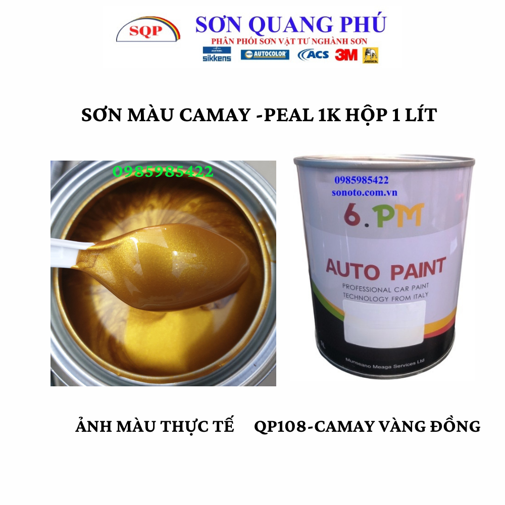 QP108 Sơn CAMAY bơ (pơ) màu vàng đồng Autopaint lon 1 Lít - sơn oto xe máy giá rẻ, Pearl SONQUANGPHU8856