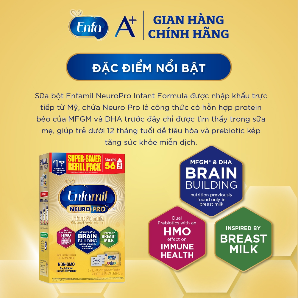 Enfamil NeuroPro Infant Formula, 0 - 12 tháng, 890g (hộp giấy)
