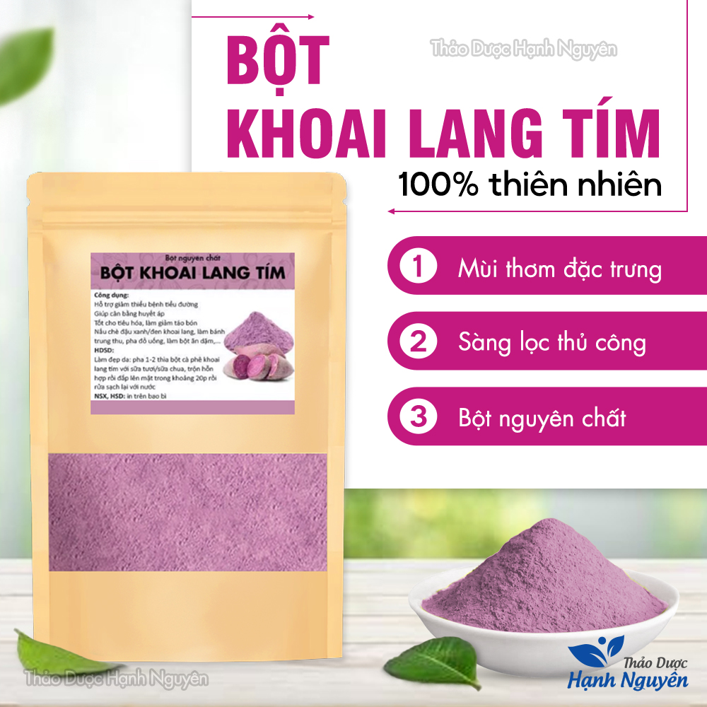Bột khoai lang tím 100g, bột khoai nguyên chất, tạo màu, hương thơm cho món ăn, dùng nấu chè, bánh