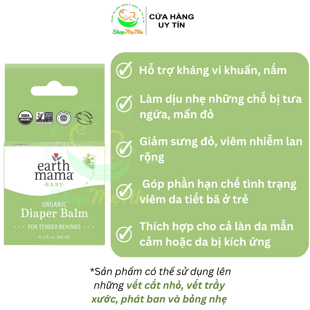 Kem hăm hữu cơ Earth Mama Organic Diaper Balm 60ml.