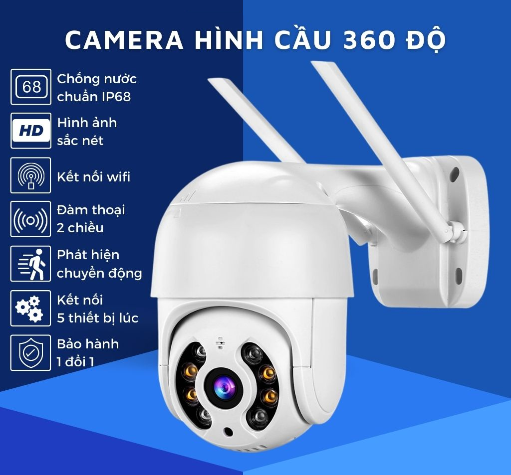 Camera wifi chong trom, camera wifi đàm thoại 2 chiều, camera xoay 360 độ ngoài trời - camera hình cầu chống nước xoay 360 độ 1920x1080p siêu nét, cảnh báo chống trộm, đàm thoại 2 chiều