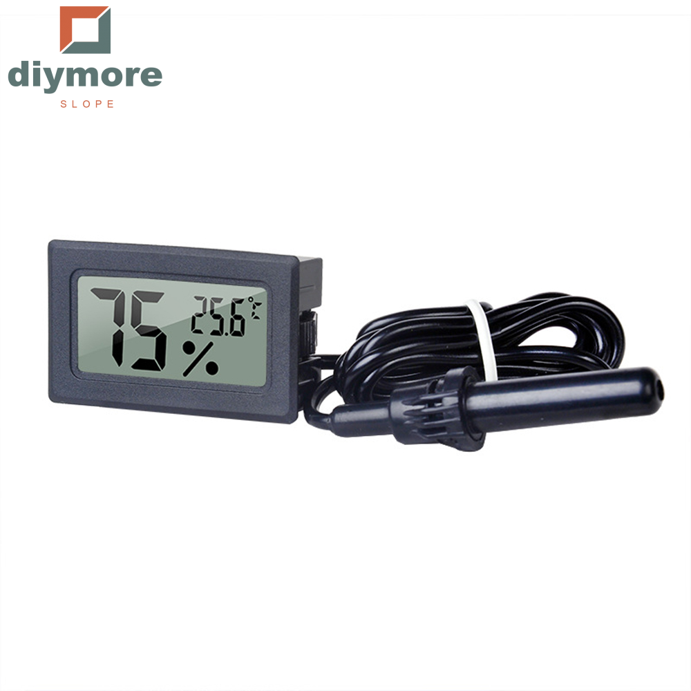 diymore slope FY-12 Embedded Electronic Hygrometer Mini Household Digital Hygrometer Thermometer Black Rectangular Thermometer Hygrometer Aquarium Temperature Humidity Meter with 1M Wire
