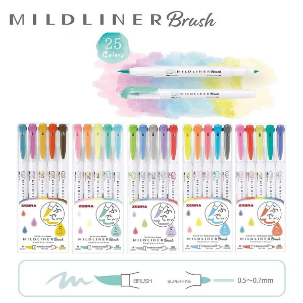 Set 5 bút 2 đầu Zebra mildliner Brush