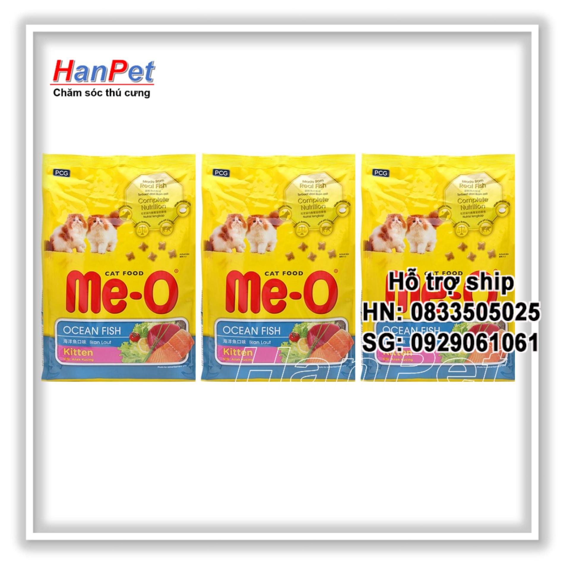 Hanpet - COMBO 3 gói thức ăn dạng hạt mèo con ME-O kitten 1,1kg vị cá biển ( 204d)
