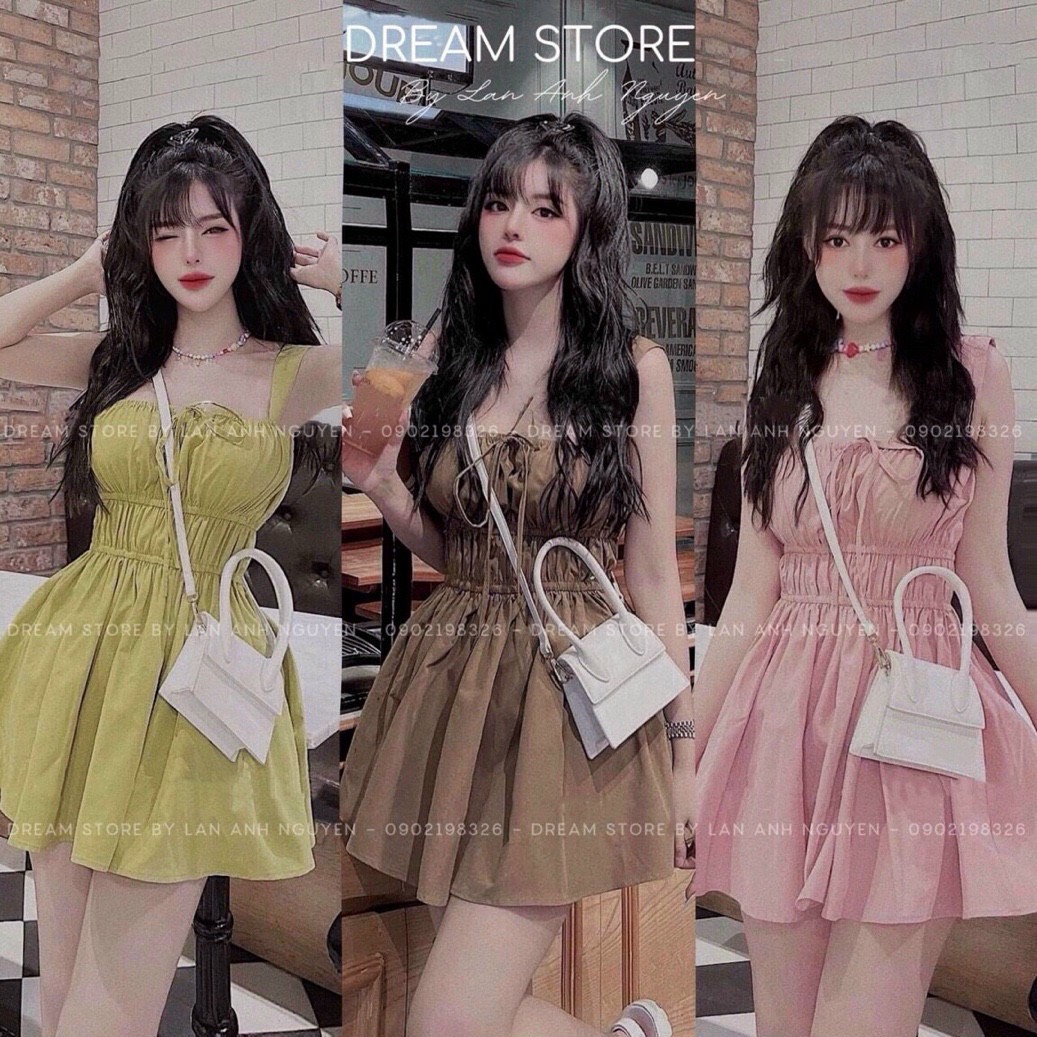 [FREESHIP MAX + HOÀN TIỀN MAX 15%] Đầm Xòe 2 Dây Chun Eo Dễ Thương
