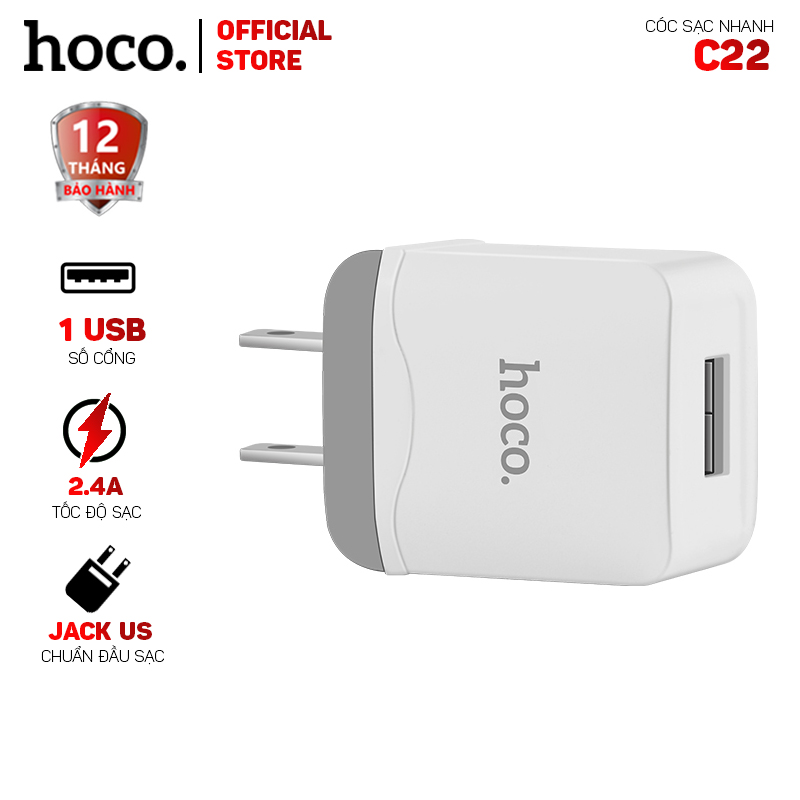 Cóc Sạc Nhanh Hoco C22 1 Cổng Usb 2.4a