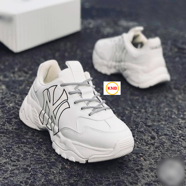 Giày Thể Thao Sneaker Nam Nữ MLB NY chữ nổi màu đen giày độn đế cao, đường chỉ may tỉ mỉ, in 3d không bong tróc