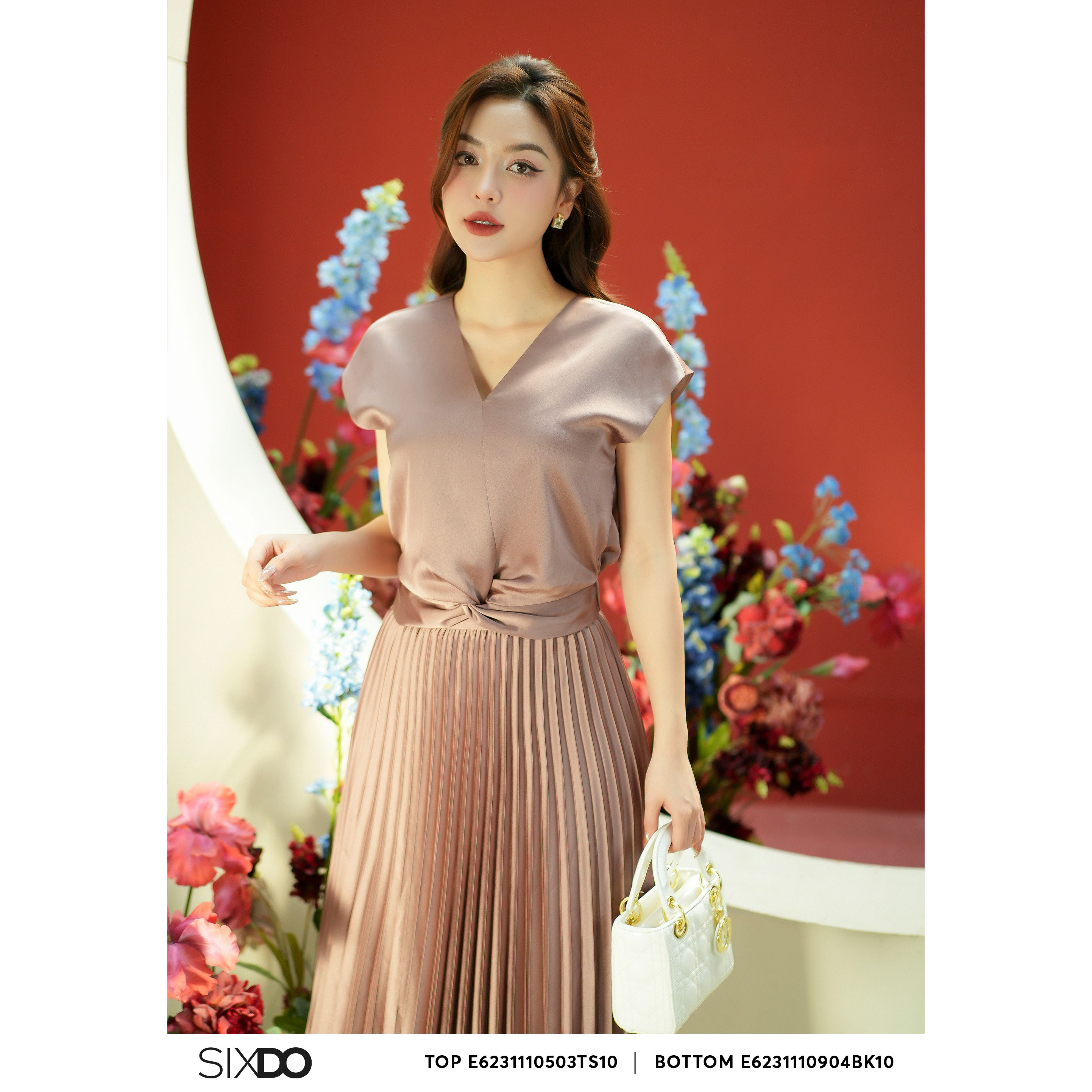 Chân váy lụa xếp ly SIXDO (Pleated Silk Midi Skirt)